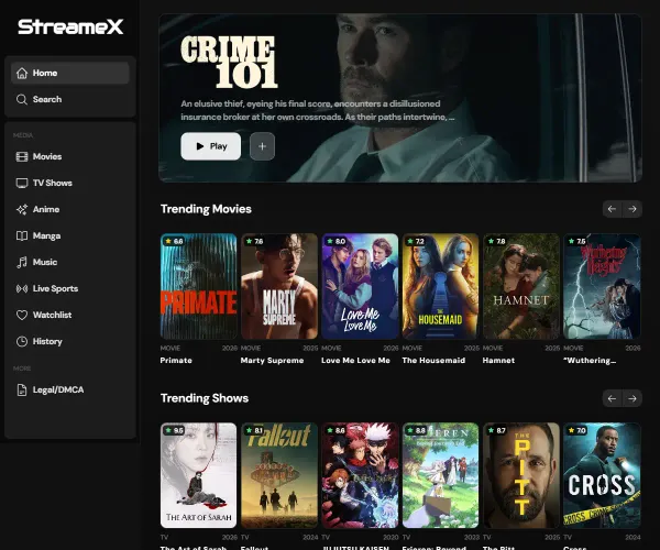 Screenshot of StreameX