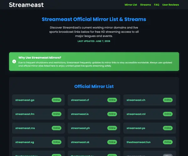 Screenshot of Streameast